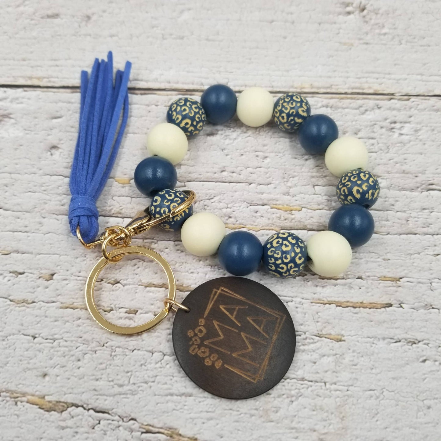 Colorful Wood Bead Bracelet Keychain