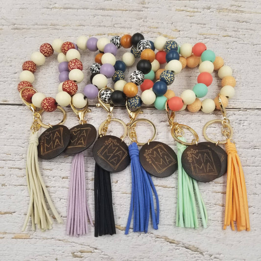 Colorful Wood Bead Bracelet Keychain
