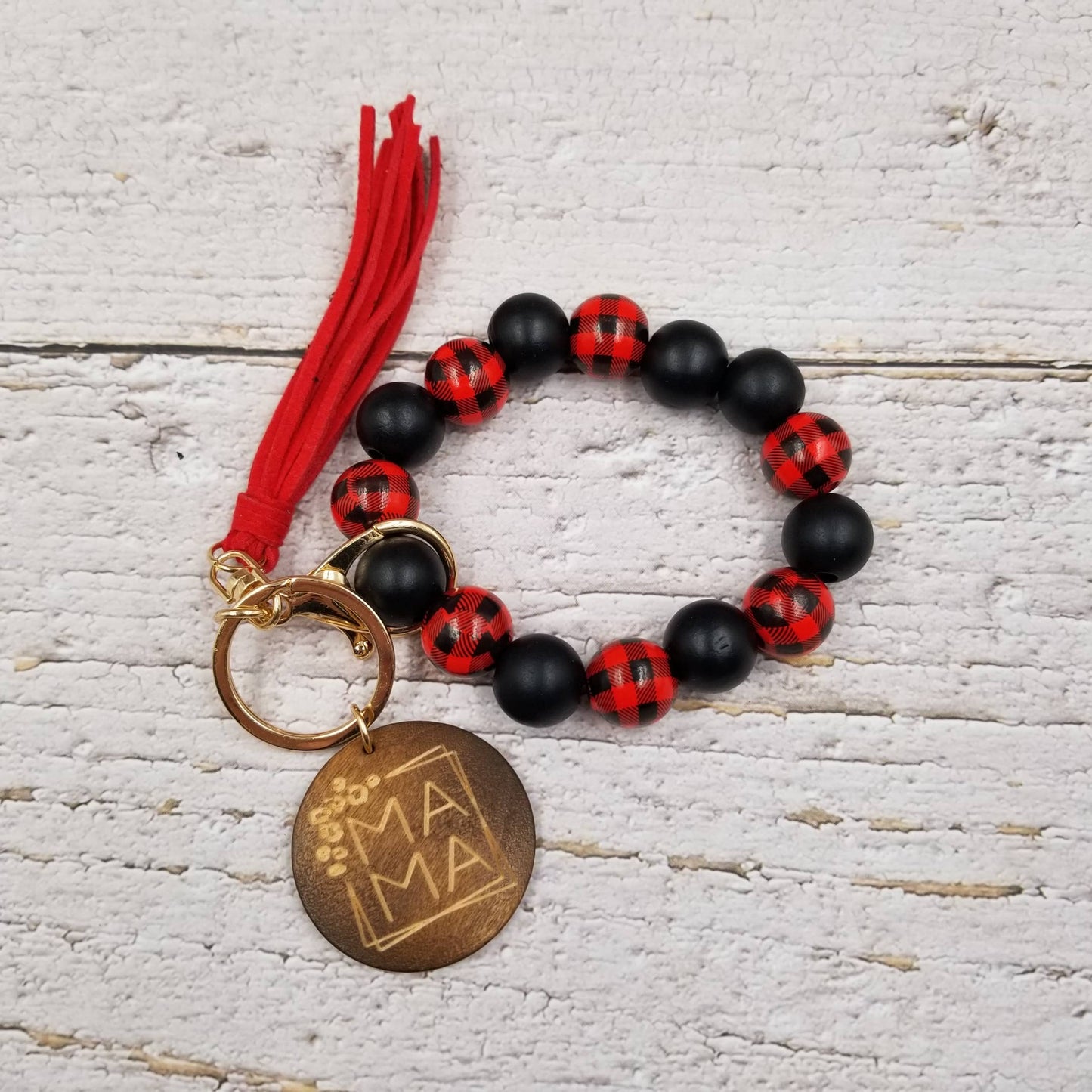 Colorful Wood Bead Bracelet Keychain