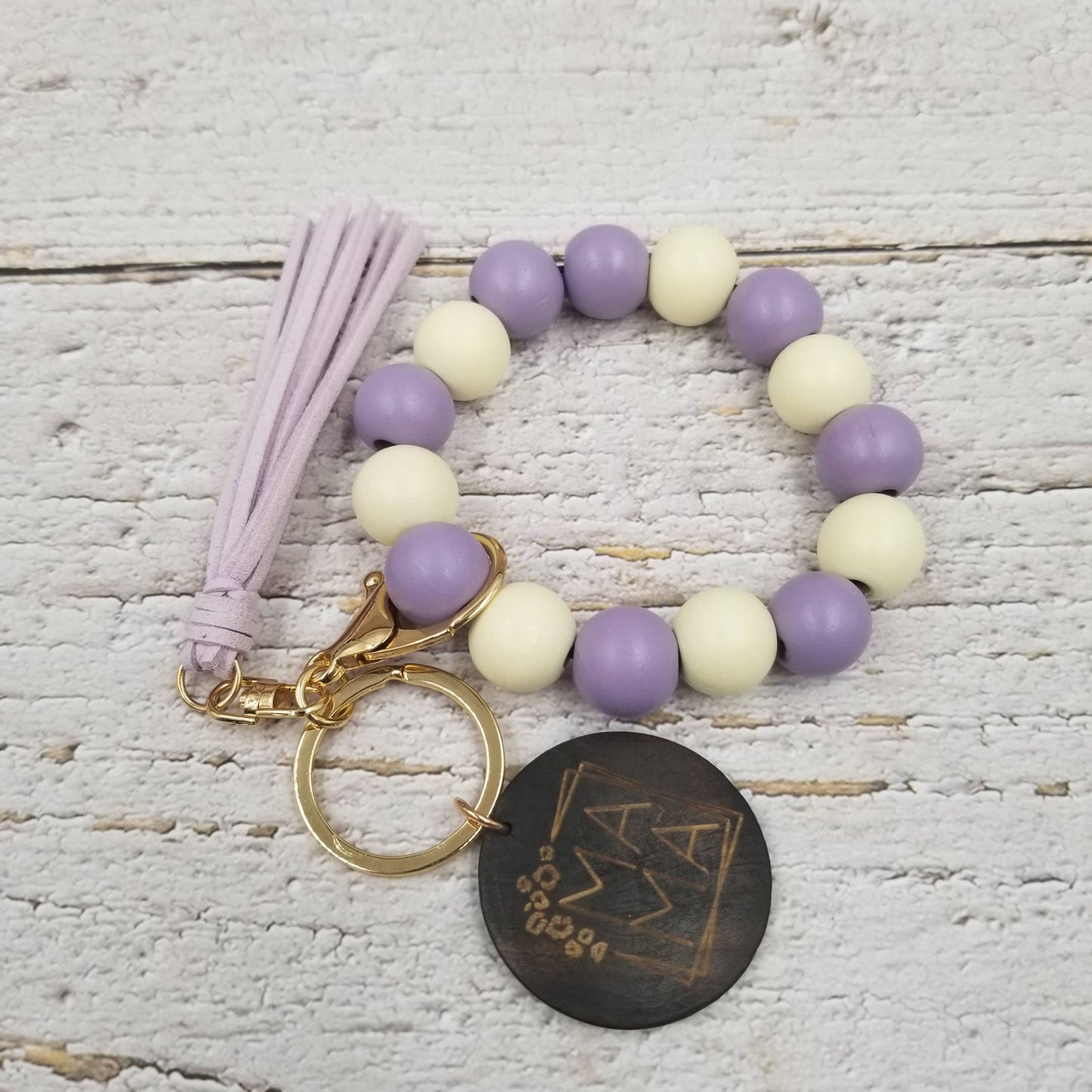 Colorful Wood Bead Bracelet Keychain