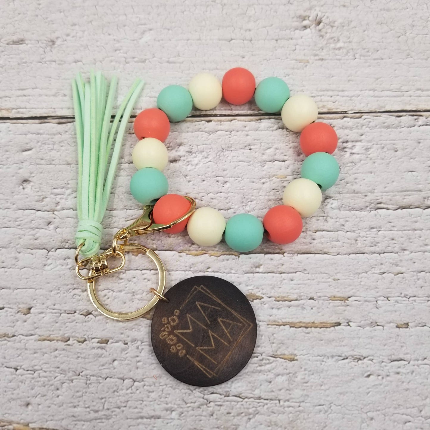 Colorful Wood Bead Bracelet Keychain