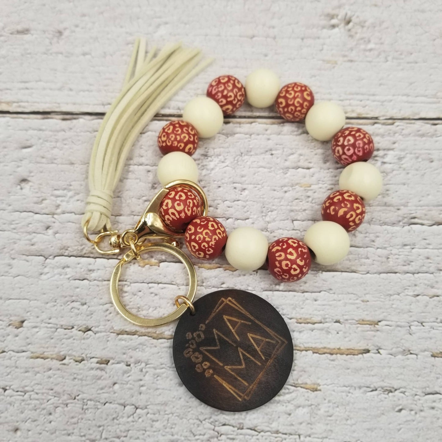 Colorful Wood Bead Bracelet Keychain