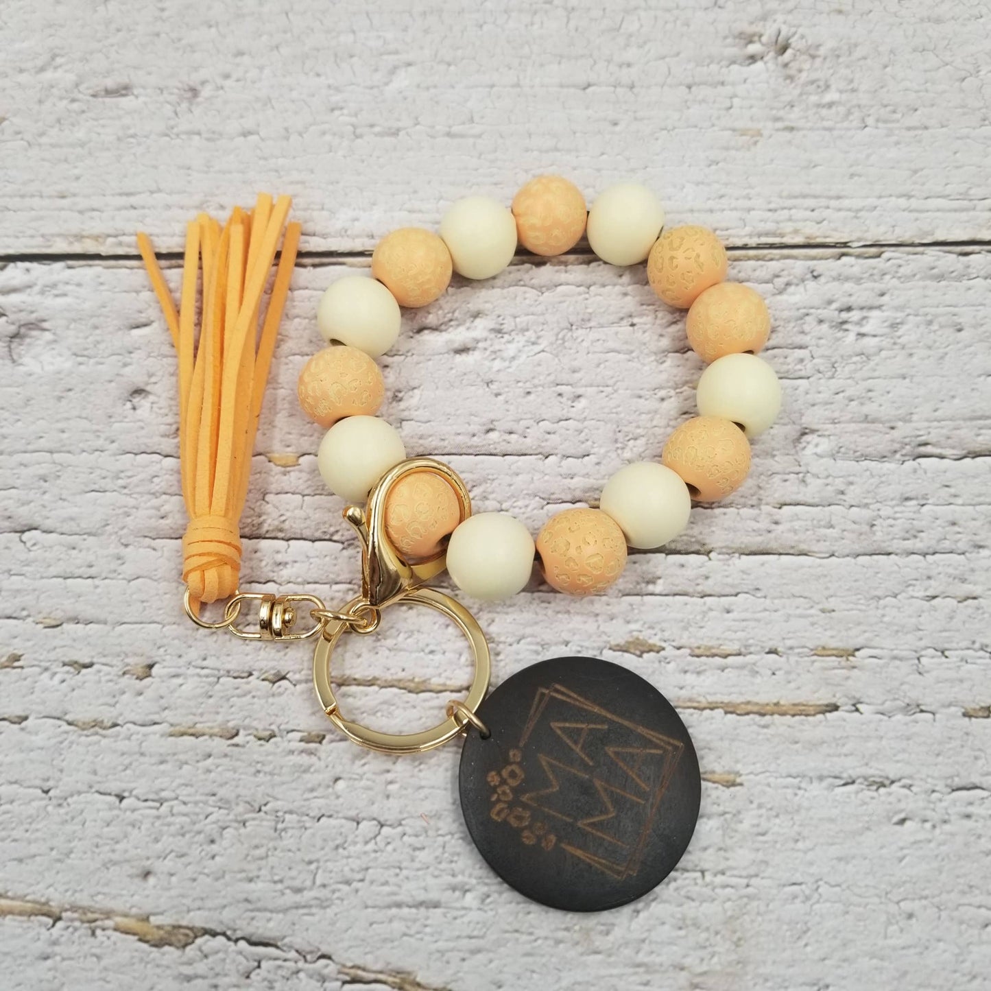 Colorful Wood Bead Bracelet Keychain