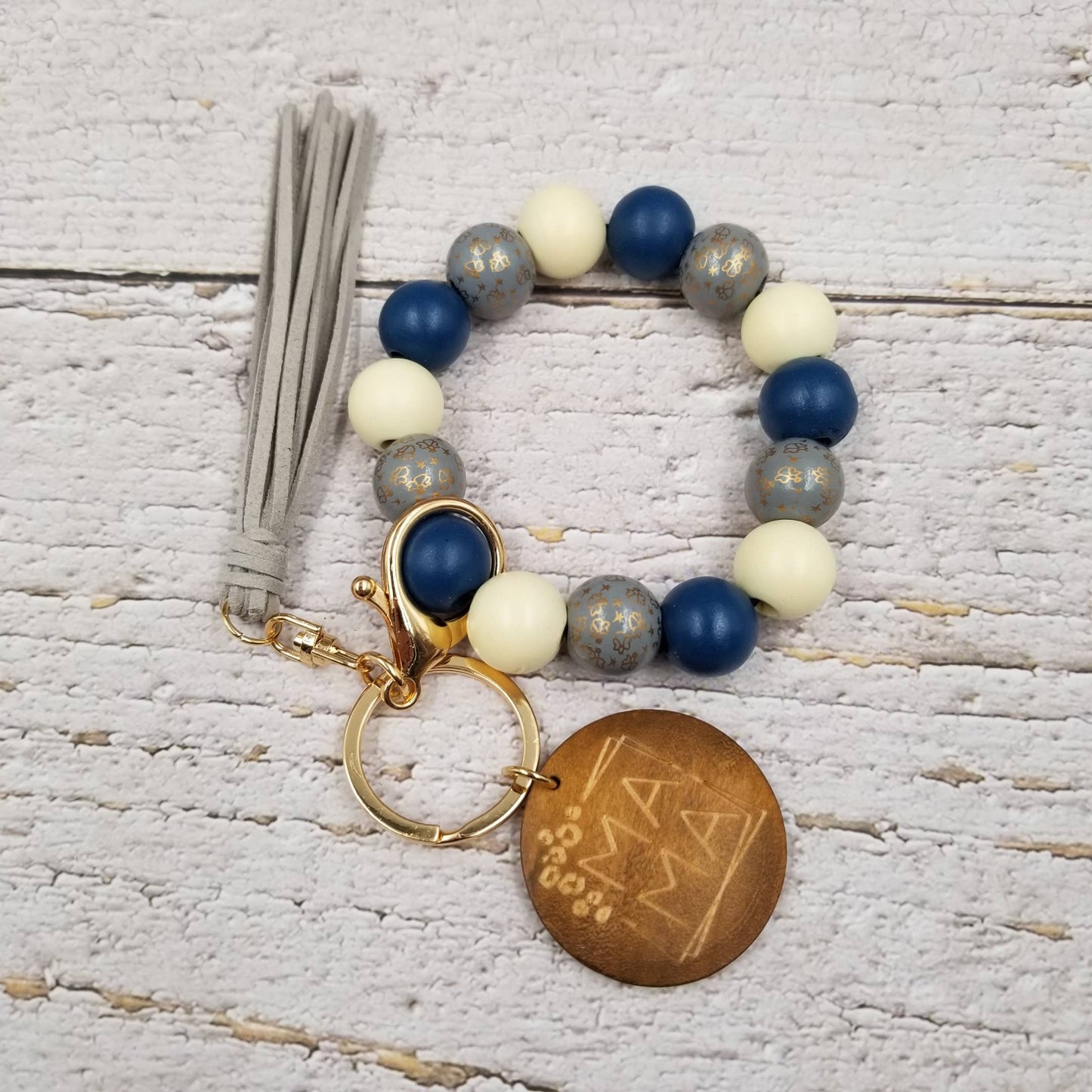 Colorful Wood Bead Bracelet Keychain