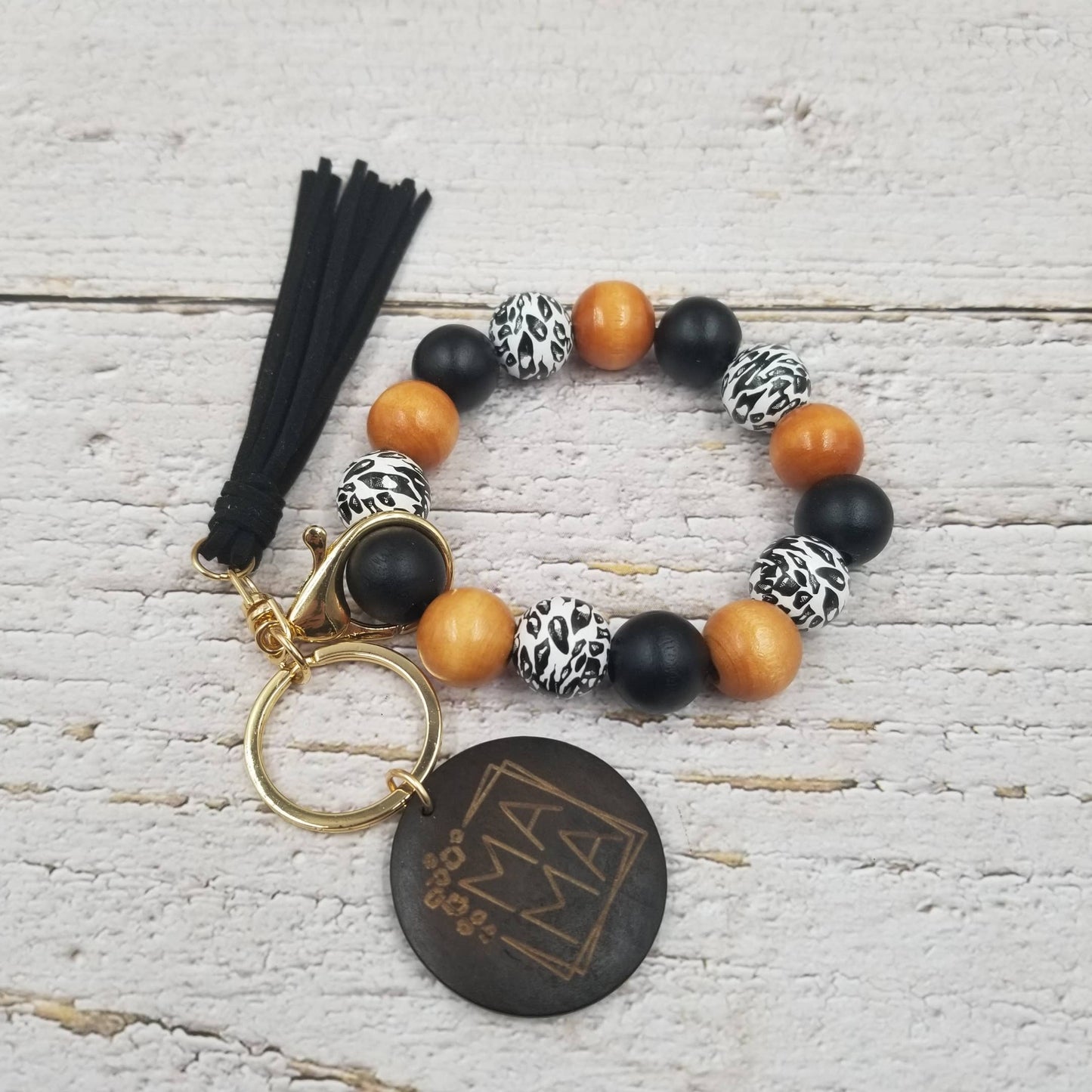 Colorful Wood Bead Bracelet Keychain