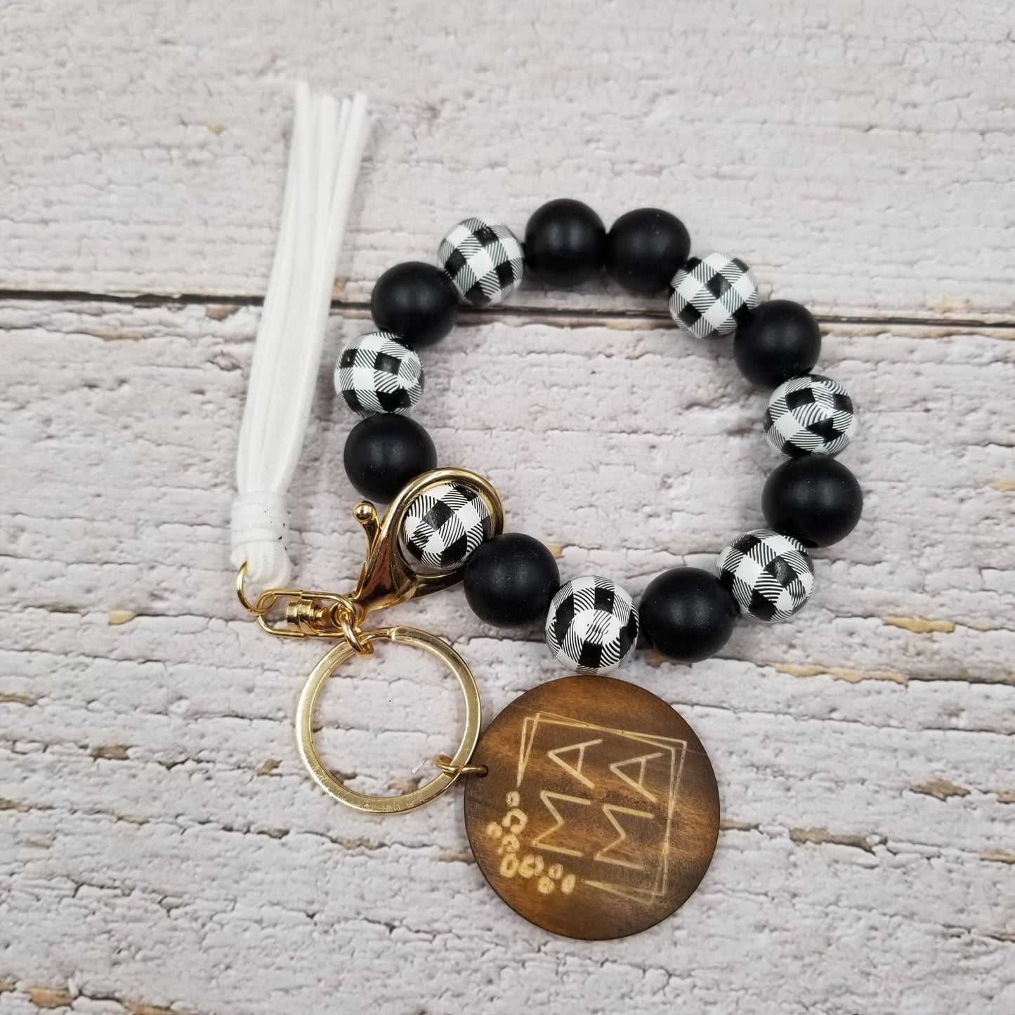 Colorful Wood Bead Bracelet Keychain